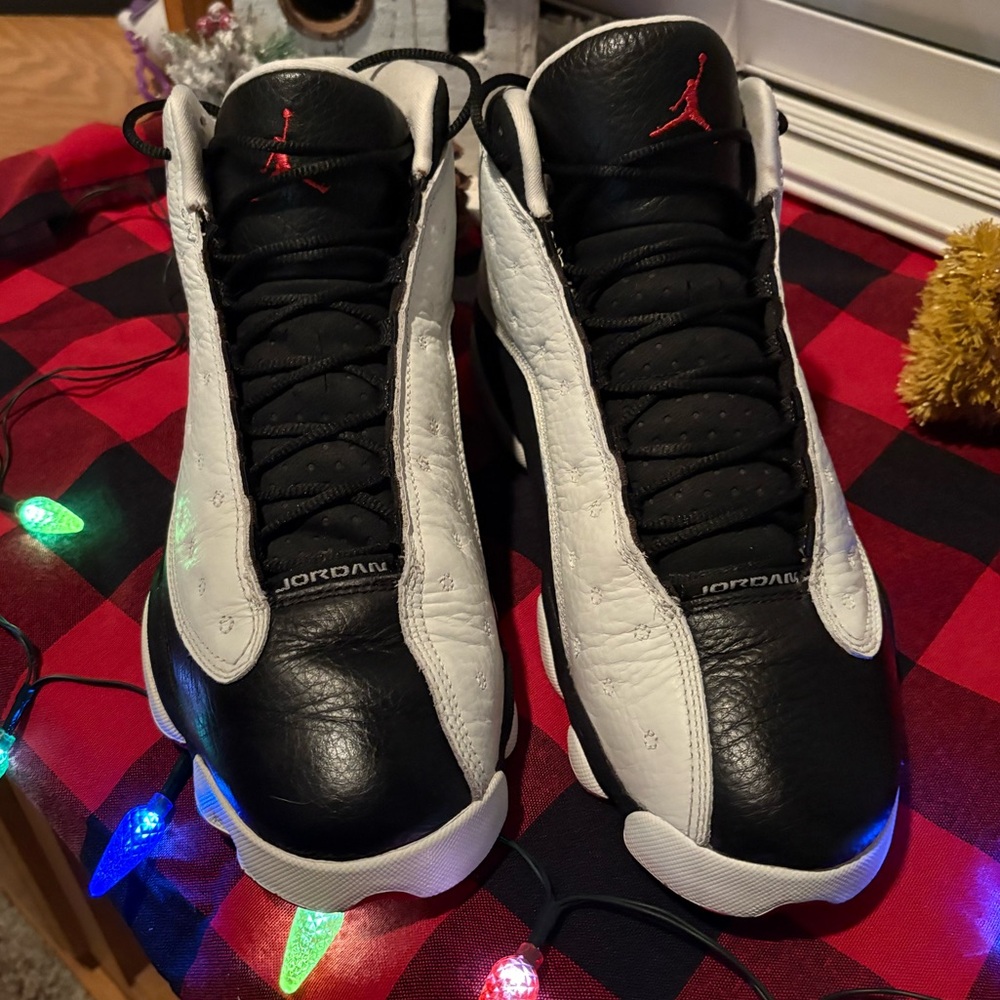 (He Got Game) Jordan Black and White Sneakers with Red Logo